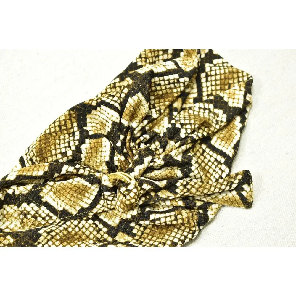 Michael Kors Women's XXL Snakeskin Print V-Neck Blouse 3/4 Sleeve with Gold Tone